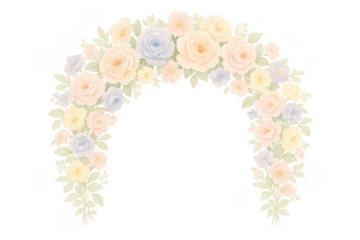 Watercolor floral arch frame with pastel roses and leaves