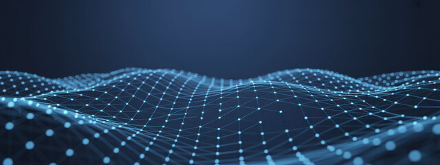 Abstract Futuristic Technology Data Wave Background with Glowing Blue Data Wave, AI Technology, Digital Network, and Innovation concept.
