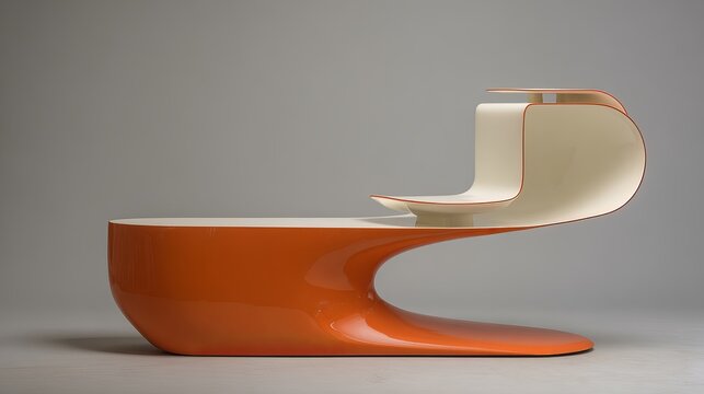 Modern, futuristic orange and white furniture design with unique, organic flowing forms for a luxury home or office space