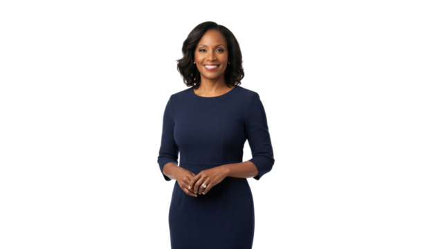 Confident businesswoman in navy dress cut out - Powered by Adobe