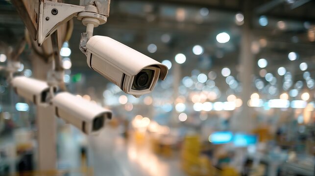 Security cameras monitoring a modern industrial facility for safety and protection, ensuring complete surveillance