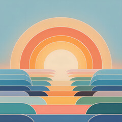 Minimalist Geometric Sunrise with Mountains Abstract New Beginnings