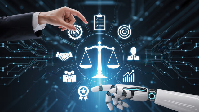 Futuristic digital law interface displaying justice scale, highlighting digital law, AI compliance, digital law systems, and digital law regulations for secure governance. Muxer