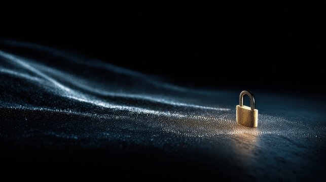 Secure Connection Represented by a Luminous Padlock Surrounded by Digital Waves on a Dark Background