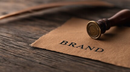 Wax Seal Stamp Rests on a Brown Paper With the Word Brand Written on It, Conveying Tradition and Authenticity