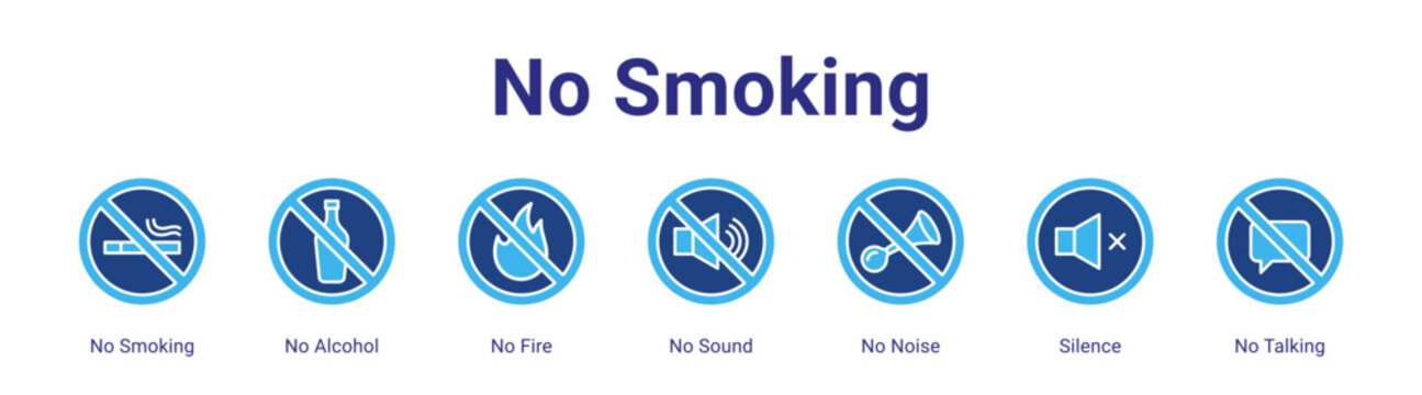 No Smoking web banner icon vector illustration concept featuring No Smoking,No Alcohol,No Fire,No Sound,No Noise,Silence and No Talking in a collection set.