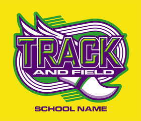 track and field team design with winged foot for school, college or league sports