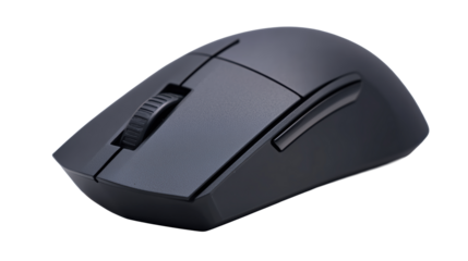 Black computer mouse with ergonomic design isolated