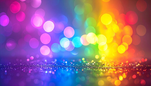 Rainbow bokeh background with colorful light loop, illustration. AI