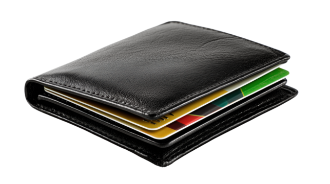 Black leather wallet with credit cards cut out