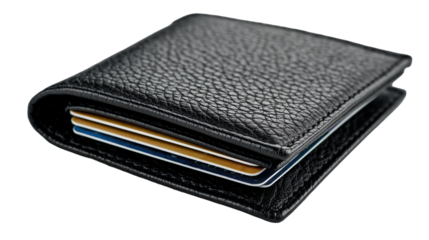 Black leather wallet with cards cut out