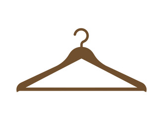 A wooden clothes hanger, empty, used for hanging tops and bottoms, a wardrobe or closet storage item, shown as a flat vector illustration on a white background