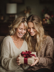 Mother and Daughter with Gift
