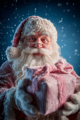 Santa Holding Gift in Snow