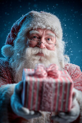 Santa Holding Gift in Snow