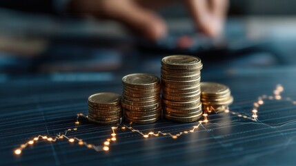 Coins Stacked on a Financial Graph Representing Growth in Investment During Market Analysis