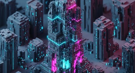 futuristic city with neon lights