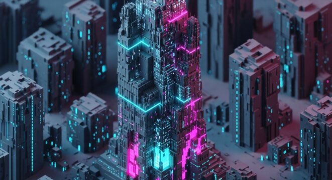 futuristic city with neon lights