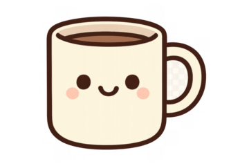 Smiling coffee mug cartoon showing happiness and comfort, an adorable cute kawaii illustration with hot drink