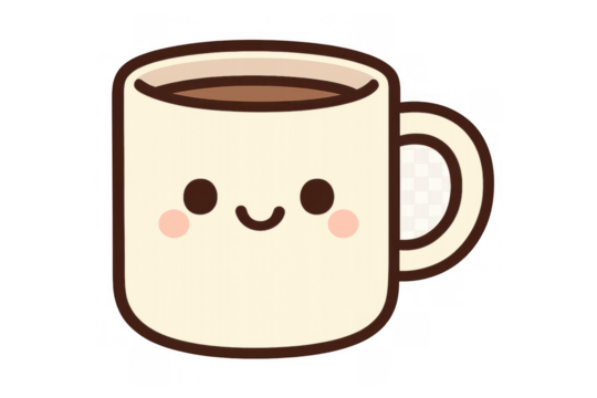 Smiling coffee mug cartoon showing happiness and comfort, an adorable cute kawaii illustration with hot drink - Powered by Adobe