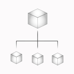 3D Hierarchical Diagram with Cubes Representing Top-Down Structure
