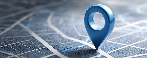 Blue location pin marker on abstract digital map background