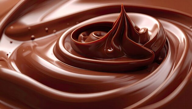 Close up swirling melted dark chocolate sauce with glossy texture and smooth peaks creating a rich decadent dessert background for confectionary advertisement - Powered by Adobe