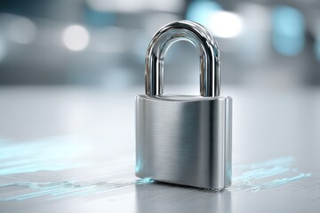 Data security and privacy concept with a padlock on a glowing digital circuit.