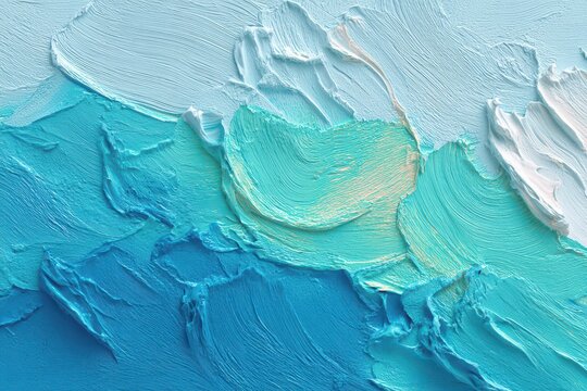 Abstract art painting with vibrant blue and turquoise impasto textures.