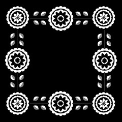 Black white square frames with flowers .
Graphic design with regular shapes as tenplate, or tile.