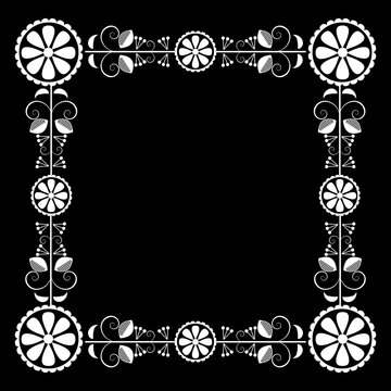 Black white square frames with flowers .
Graphic design with regular shapes as tenplate, or tile.