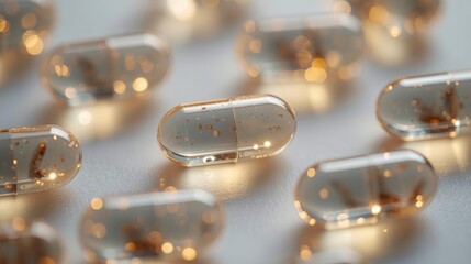 Transparent Capsules with Glittering Contents on Surface