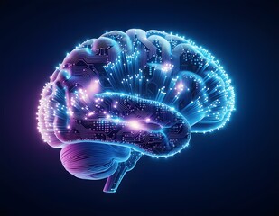 Futuristic AI Brain with Neural Networks and Data Processing