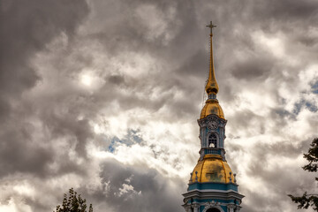 Orthodox Church Bell Tower Against Dramatic Sky