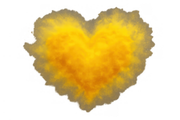 Expressing love and passion with vibrant yellow and orange smoke forming a romantic heart shape on transparent background