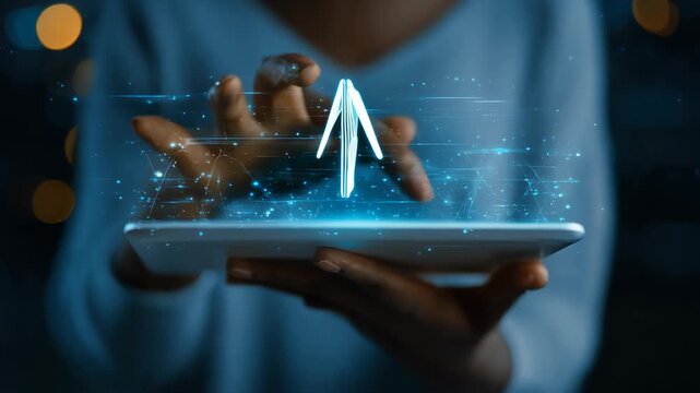 Hands hold an envelope featuring AR triggers with a tablet displaying dynamic 3D elements emerging from the mail highlighting enhanced customer engagement strategies.