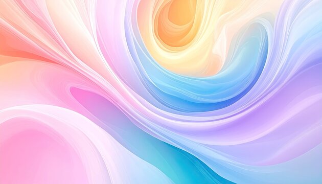 Abstract pastel swirl fluid motion background with soft light and vibrant color transitions in blue pink and orange