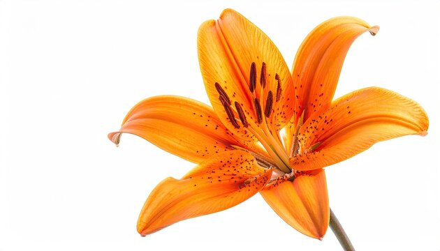 Close Up Of A Vibrant Orange Lily Flower With Dark Spots On Its Petals Isolated On A White Background