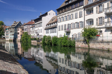 Strasbourg, France - August 26th 2025 : View of the Tanner's Quarter with half-timbered buildings...