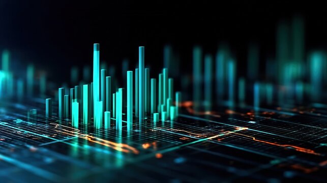 Data Visualization Showing Colorful Graphs and Spikes on a Black Background With Glowing Lines