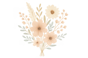 Bohemian floral bouquet with pampas grass illustration