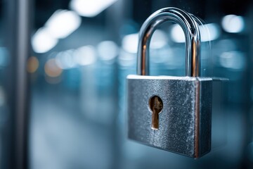 Fototapeta premium Close-up of a padlock, symbolizing digital security, protection, and privacy.