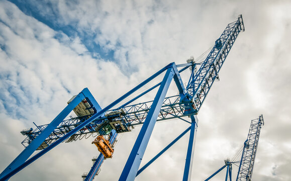 Container handling gantry crane on a container terminal Baltic Sea port in Gdansk city, Poland