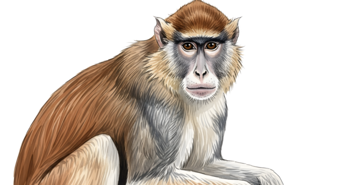 Close-up illustration of a patas monkey sitting with detailed fur and facial features, perfect for wildlife and nature projects