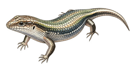 Detailed illustration of a colorful skink lizard with a shiny scale pattern and realistic texture
