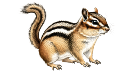 Detailed illustration of a chipmunk isolated on white background, perfect for wildlife education and nature projects