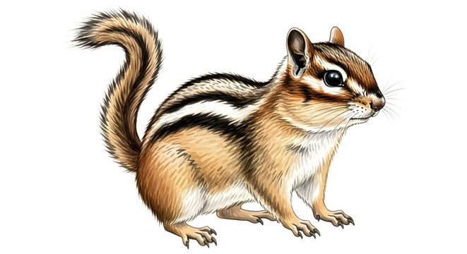 Detailed illustration of a chipmunk isolated on white background, perfect for wildlife education and nature projects