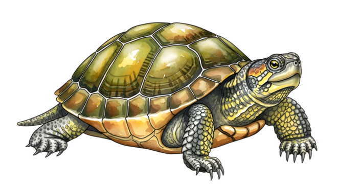 Detailed illustration of a turtle with textured shell and limbs, perfect for educational materials and wildlife presentations