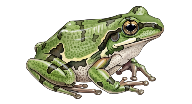 Green frog illustration with detailed patterns and lifelike features, ideal for educational or nature-themed projects