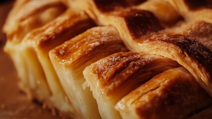 Slice of golden brown pastry with cheesy filling. A delicious dessert treat. - Powered by Adobe